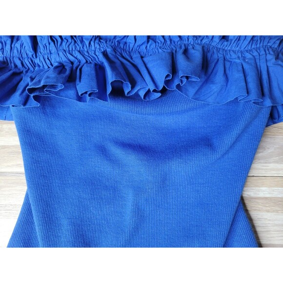 Maeve Anthropologie Poplin Ruffle Blouse Tube Top Ribbed Blue XXS - EUC‎ - Picture 5 of 11